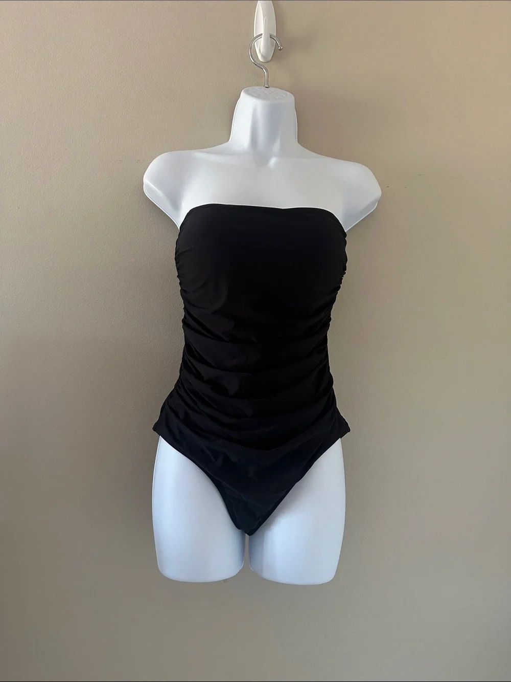 J. Crew Womens Gemma Black Ruched Bandeau One-piece Swimsuit Size 8 Resortwear